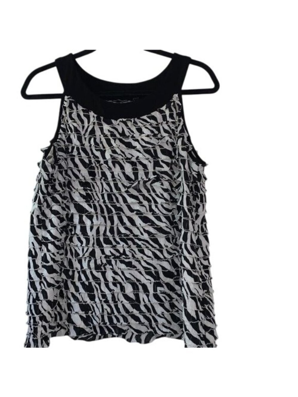 Notations XL Zebra Print Textured Sleeveless Tank Top Black & White Stretchy Fab